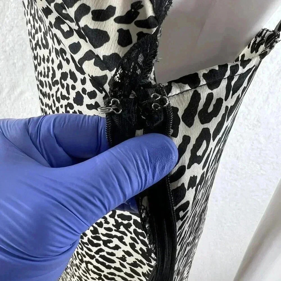 Y2K Crescent L Slip Dress Animal Print Side Zipper Sweetheart Lace Neck and Hem - Picture 13 of 16